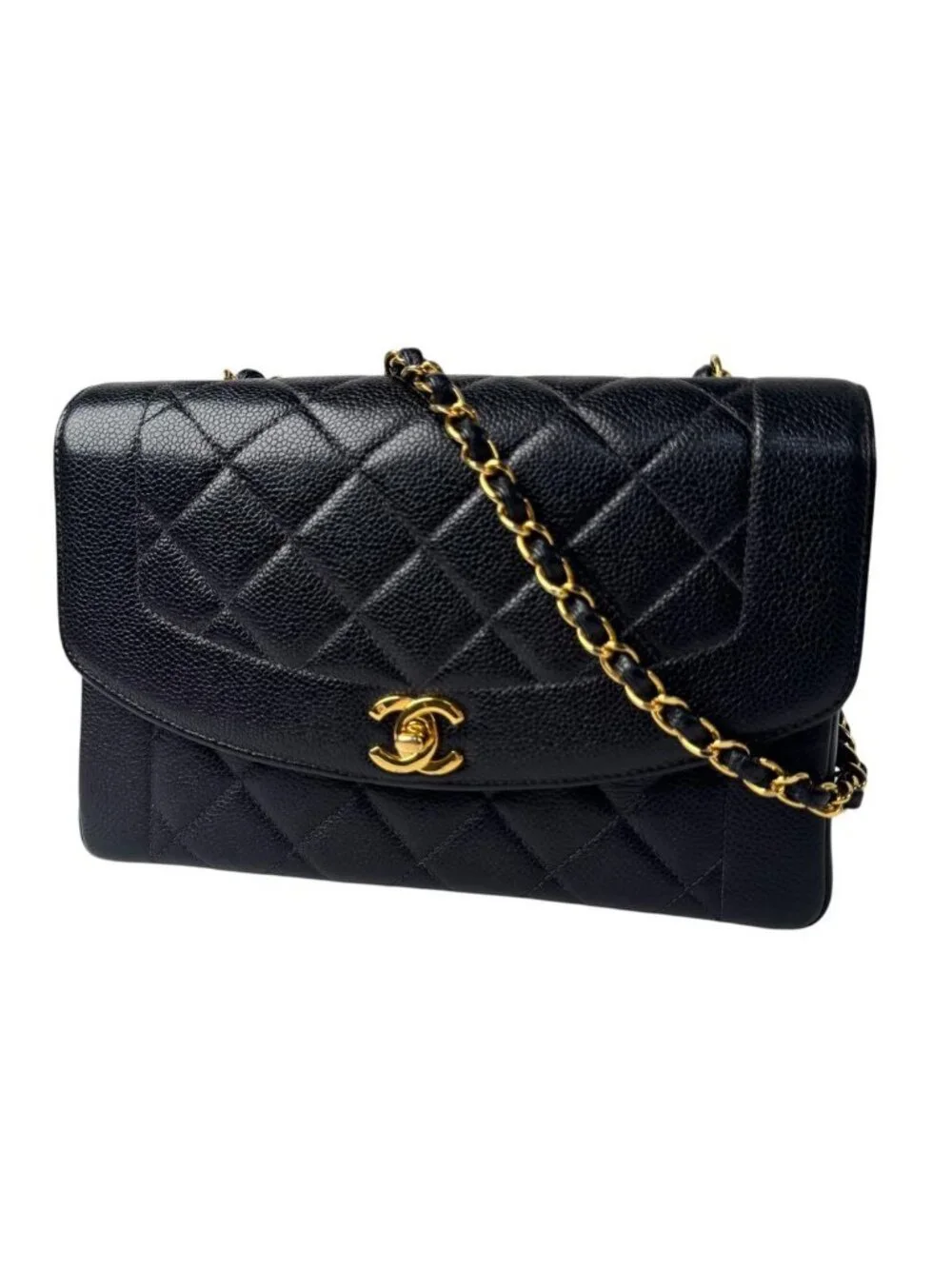 Chanel Diana Quilted Caviar Leather Chain Shoulder Bag